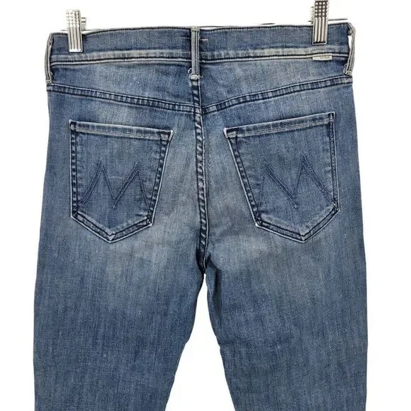 Mother The Stunner Ankle‎ Step Fray Jeans Medium Wash Size 29 Button Fly Stretch